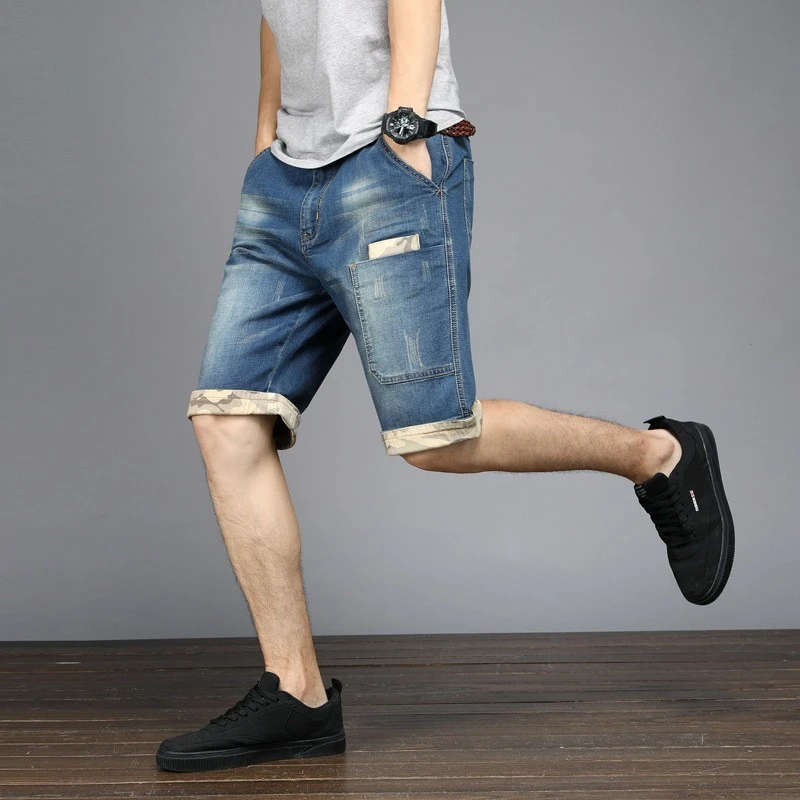 Summer Mens Plus Size 48 Knee Length Short Jeans Stretch Casual Loose Fit Denim Shorts Pockets Streetwear Jeans Bermuda Shorts|Jeans| - AliExpress
