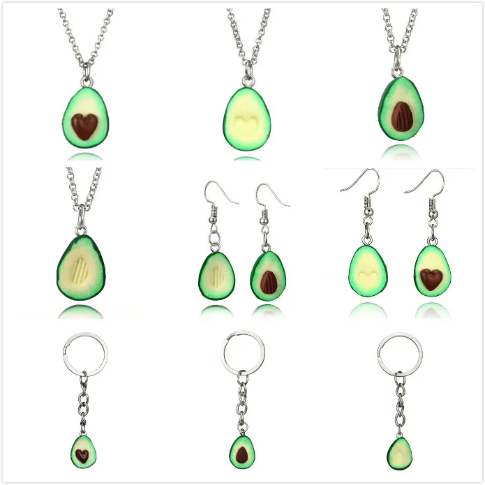 

2019 New Cute Fruit Necklace Earring Suits Handmade Avocado Heart-shaped Stereoscopic Soft Ceramics Jewelry Party Gift Classic