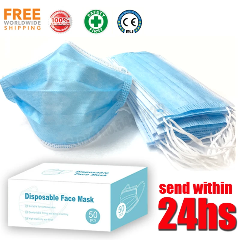 

50Pcs/Box Disposable Hygiene mouth Mask 3 ply layer Filter Masks Anti Dust PM 2.5 face Masks