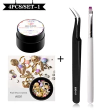 3D Стразы для дизайна ногтей, набор разноцветных наклеек для самостоятельного дизайна с изогнутым пинцетом для ногтей, кристаллы для украшения ногтей, советы для дизайна ногтей