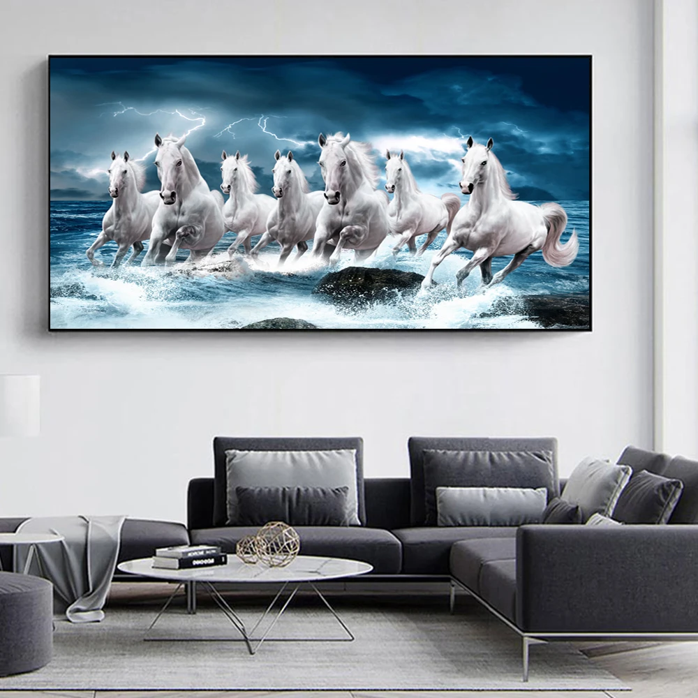 Home Wall Decor Canvas Picture White Horses | White Horse Canvas ...