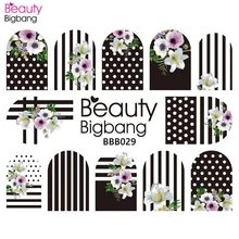 BEAUTYBIGBANG полоса точка наклейка с цветком для ногтей на воде наклейки-Слайдеры для ногтей черный и белый стиль ногтей украшения