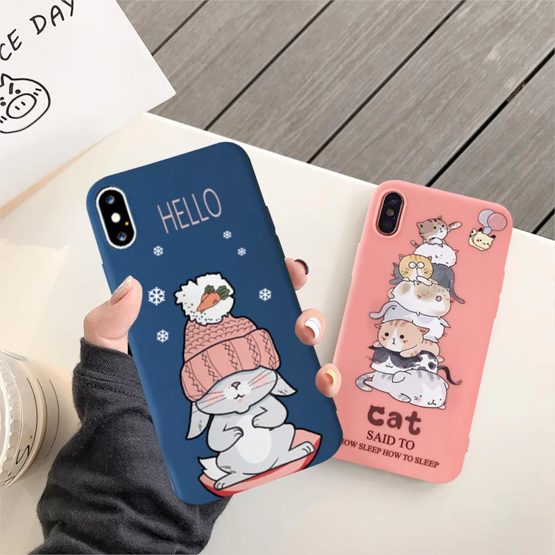 

JAMULAR Japan Anime Cat Rabbit Case Cover For iPhone XS MAX XR X 7 8 6 6s Plus Cartoon Animal Print Phone Coque Soft Fundas Hull