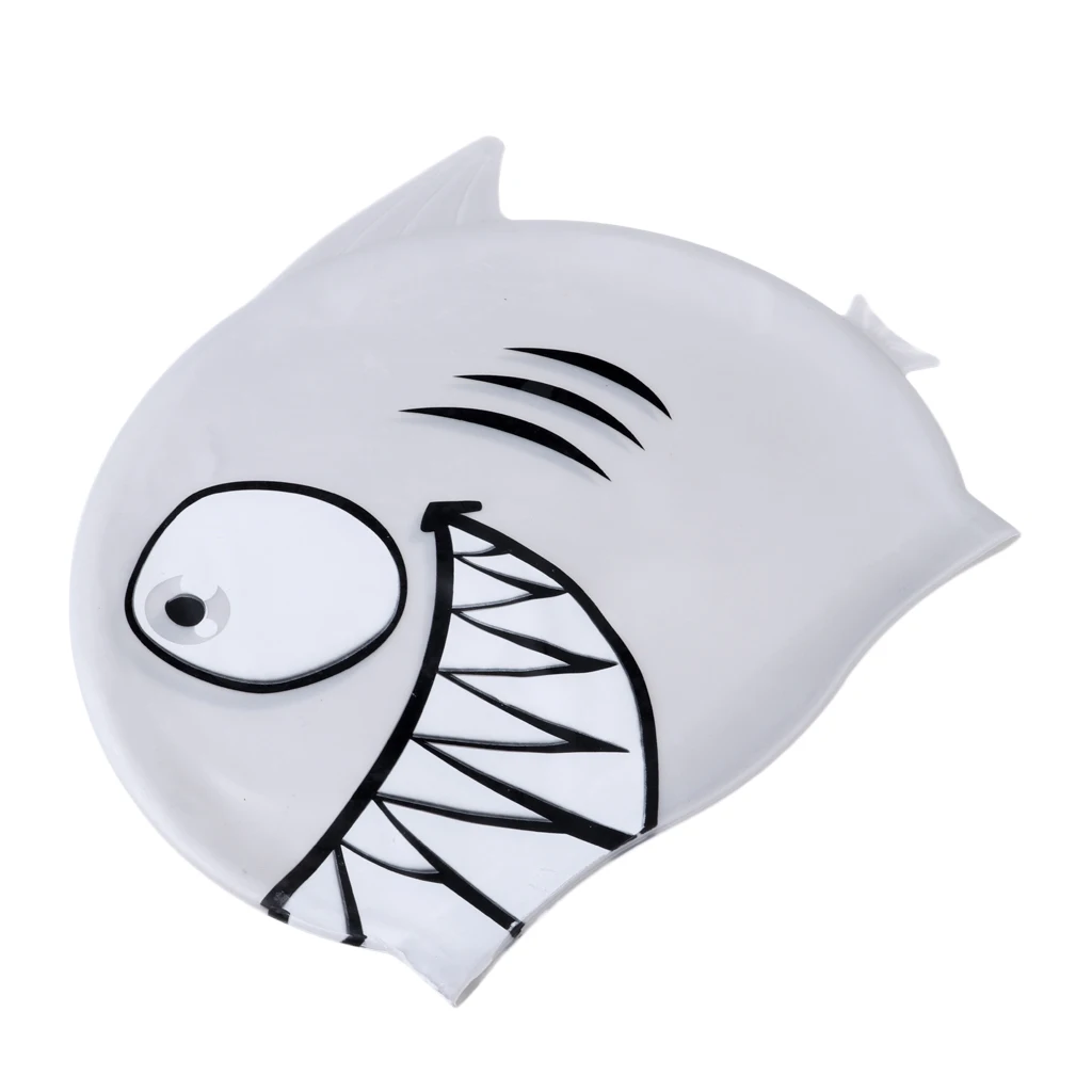 Детская Плавательная шапочка с рисунком акулы Bobofish, Силиконовая Водонепроницаемая пляжная шапочка для купания, Детские кепки - Цвет: Shark Gray as descr