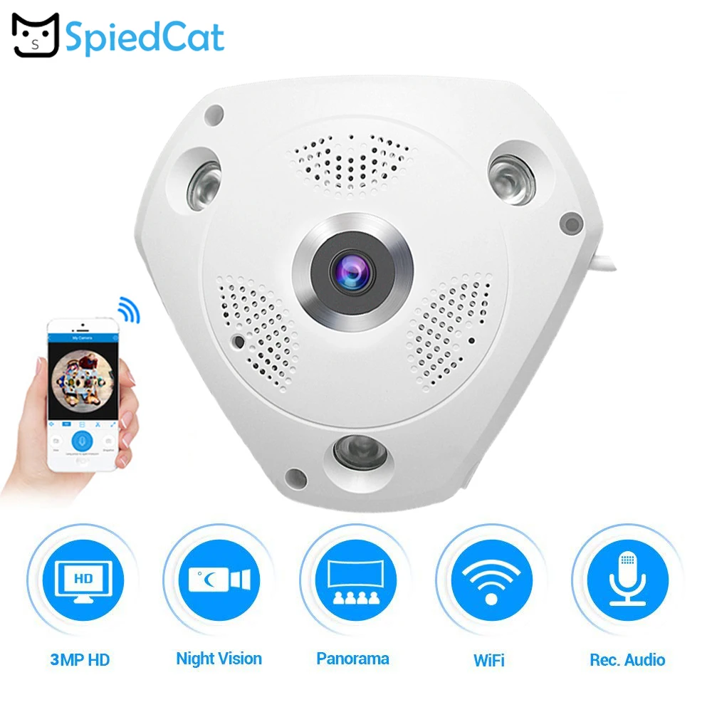 IP-камера рыбий глаз с углом обзора 360 градусов HD 960P Wi-Fi | Электроника