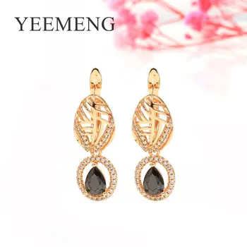 

YEEMENG New Hollow Earring 585 Rose Gold Water Drop Black/White Natural Zircon Earrings Women Wedding Fine Cute Fashion Jewelry