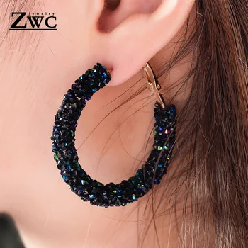 

Vintage Korean Hoop Earrings for Women Gold Cubic zirconia Drop Dangle Earring Geometric Big Earings 2020 Fashion Female Jewelry