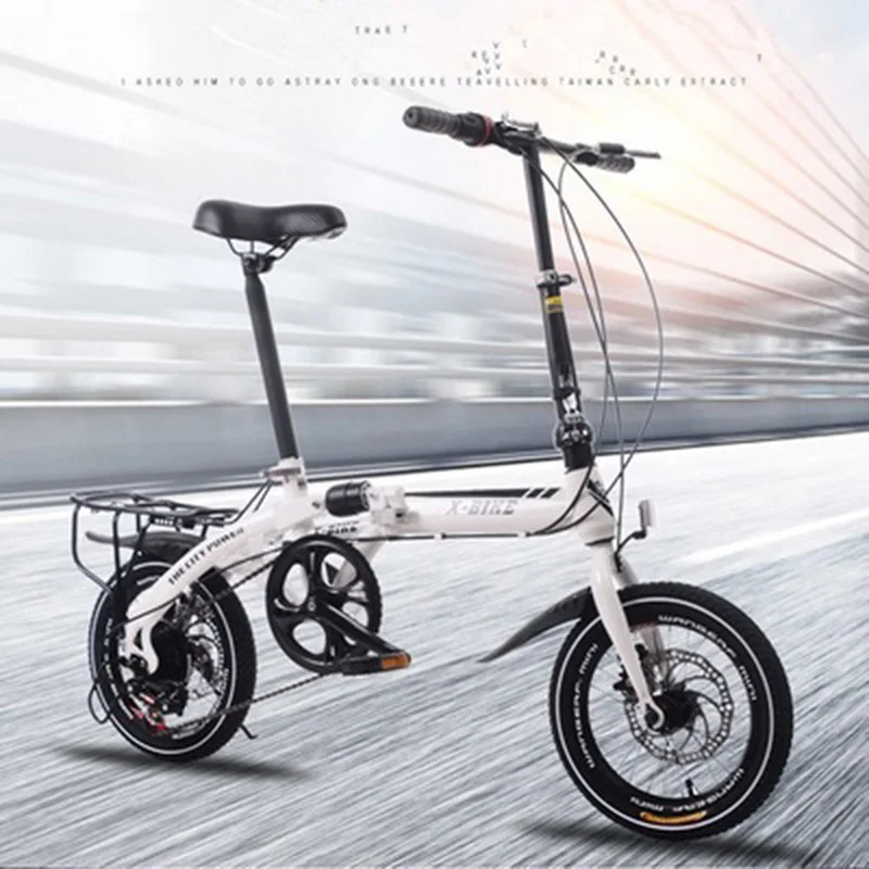 Adult Folding Bike 16-Inch Speed Change Two-Disc Brake Folding Car Small Wheel Portable Student Leisure Bicycle