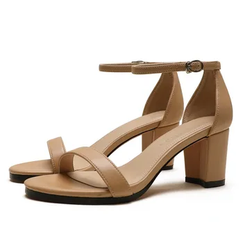 

New Big Size Woman 4CM/6.5CM/8CM Sandals Sheepskin Leather Party Buckle Strap Fashion Shoes Back Strap Pumps C0082