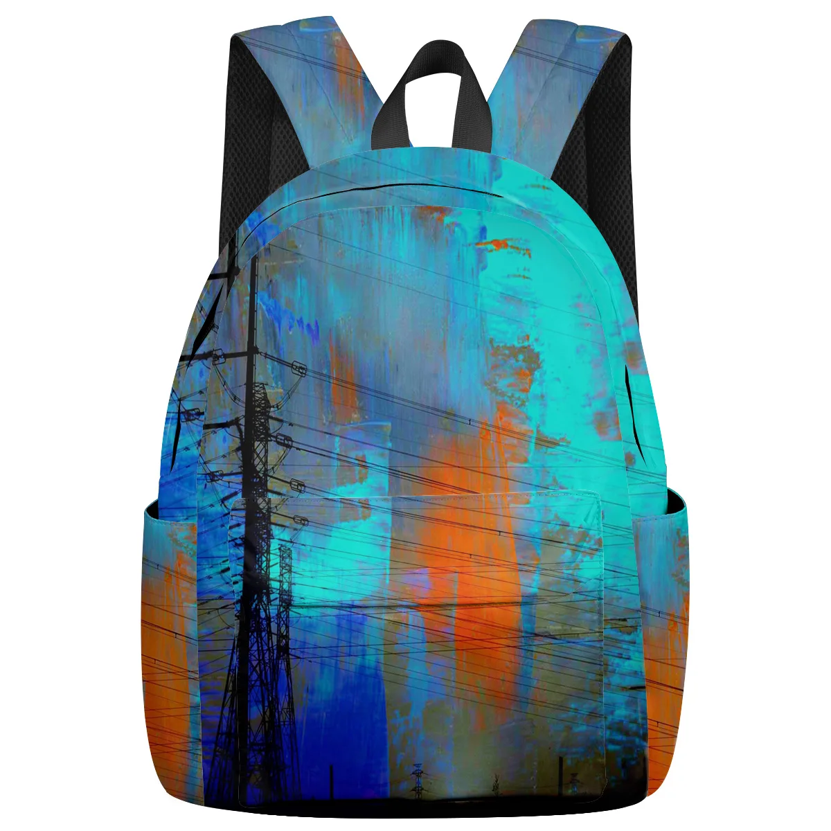 

WHEREISART Abstract Iron Tower Backpacks Junior High School Student Night Light Reflective St. Valentine'S Day Laptop