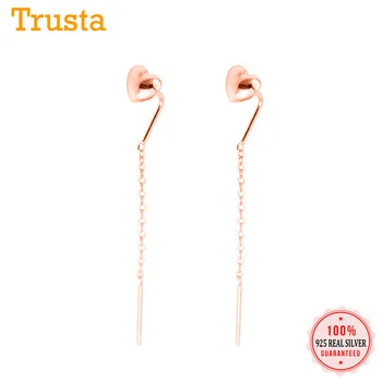 

Rose Heart Earrings Genuine 100% 925 Sterling Silver Heart Ear Line Dangle Earring For Women Fashion Wedding Jewelry DS1673