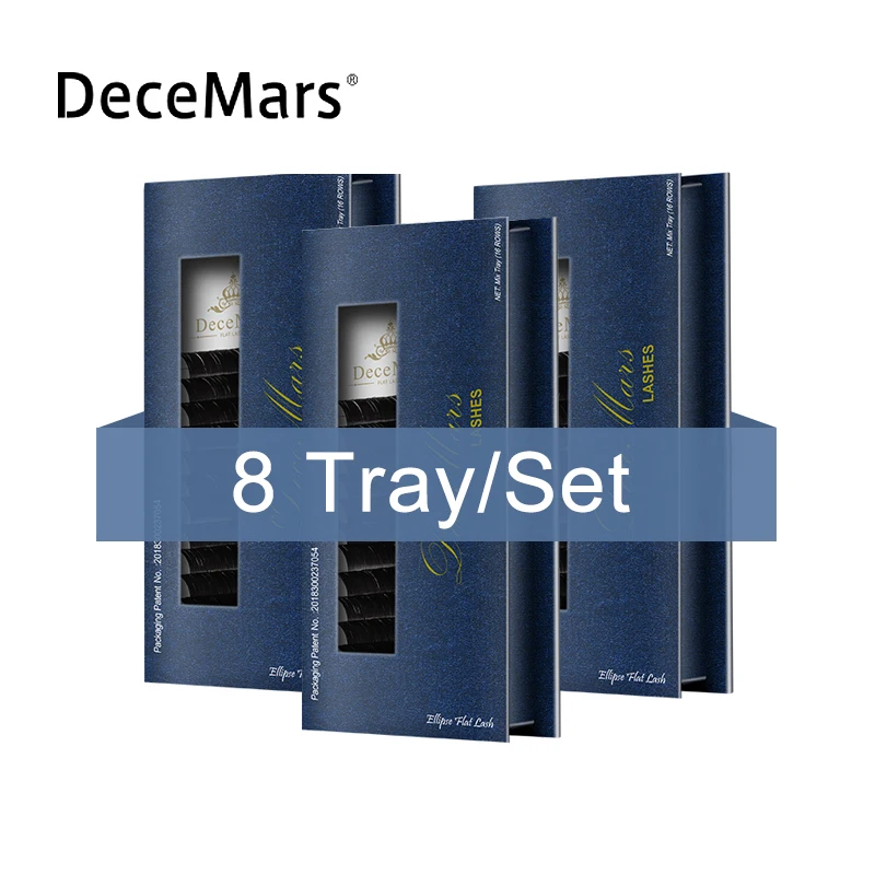 DeceMars 8 лотков/набор Плоских ресниц Ellipse Premium C & D Curl/0 15/0 20 Индивидуальные ресницы/8