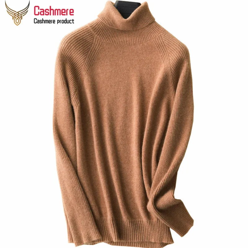 Женский кашемировый свитер с высоким воротником вязаный черный джемпер из 100%
