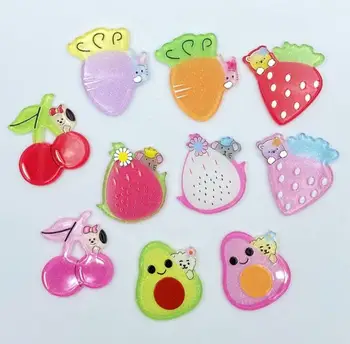 

glitter kawaii Acrylic Cartoon animal Fruits flatback cabochons For Hair Bow Centers craft DIY Scrapbooking Decor