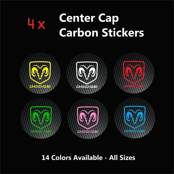 

For 4x DODGE Chevy Carbon Fiber Vinyl Wheel Rims Center Cap Hub Stickers Decals Graphics RAM Viper Charger