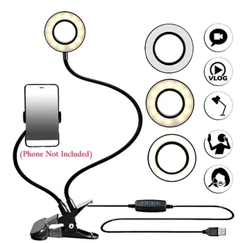 Billige Clip Auf LED Selfie Ring Licht Mit Handy Halter Flexible Dimmbar Machen Up Lampe Schreibtisch Tisch Lampe Foto Studio Für Live-Stream
