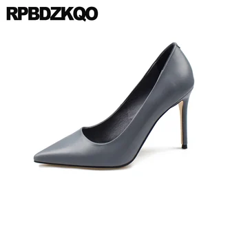 

stiletto pumps 3 inch pointed toe slip on high heels size 33 designer women luxury 2019 shoes blue genuine leather quality 4 34
