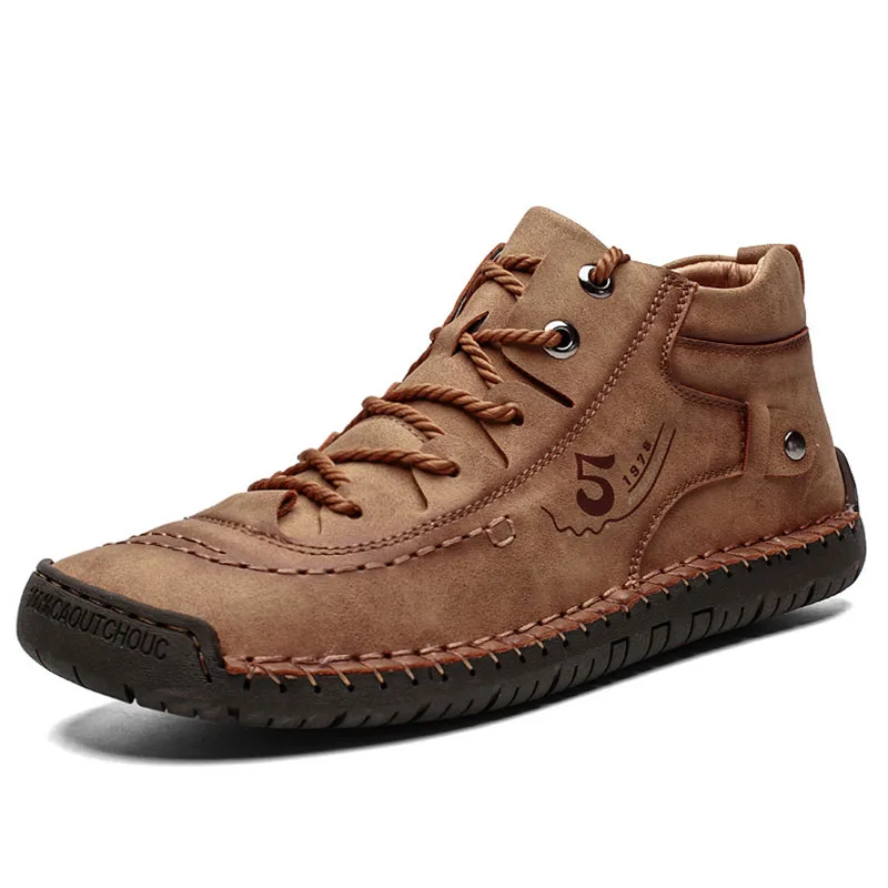 

39-48 Large Size Winter Men Ankle Boots Comfortable Plush Warm Men Snow Boots Leather Hand-sewn Outdoor Men Motorcycle Boots