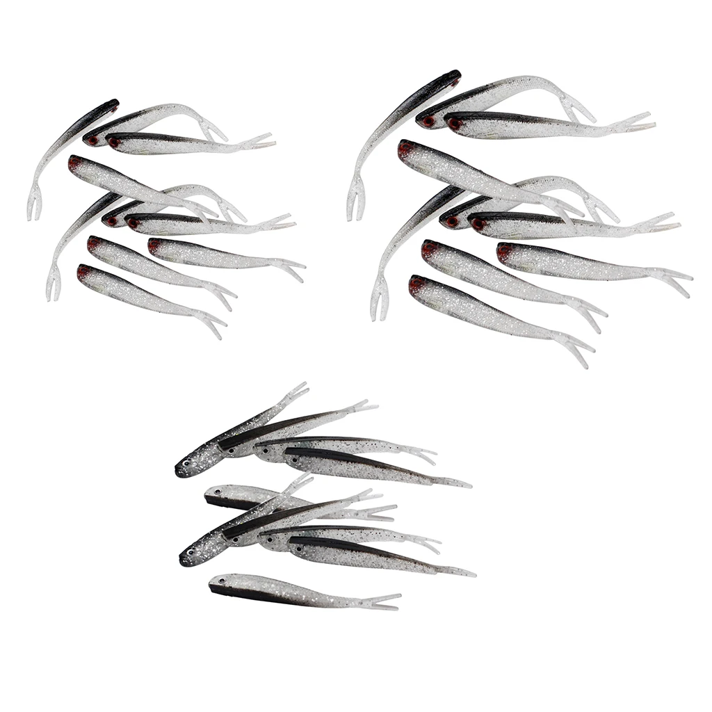 10pcs Paddle Tail Swimbaits, Soft Jerk Baits, Soft Fishing Lures 3D Lifelike Eyes Split Tail