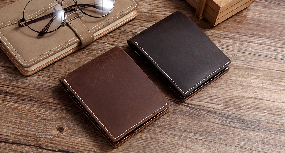 VASCHY кожаный бумажник для мужчин, винтажный двойной кошелек, тонкий с 6 отделениями для карт, кошелек из воловьей кожи для кредитных карт