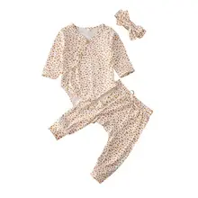 Топы для новорожденных девочек и мальчиков 0-18 месяцев, комбинезон, длинные штаны, повязка на голову, комплекты одежды