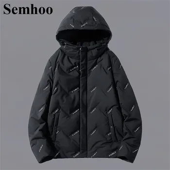 

2019 New Men's Winter Down Jackets Casual Thick Warm White Duck Down Jacket Men Hooded 2 Color Letter Fashion Simple Men Clothes