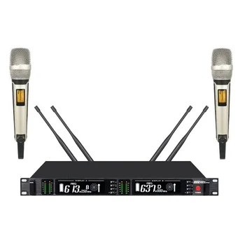 

Wireless Dual Handheld Microphone Mic System Professional UHF Karaoke Microphone For Theater Church Meeing KTV
