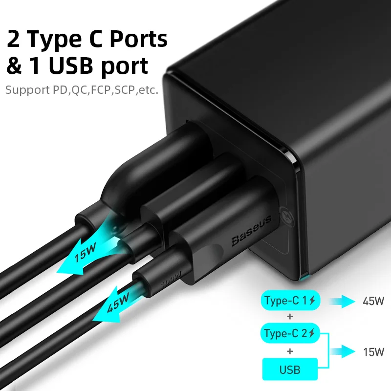 - Baseus 65W GaN Charger Quick Charge 40 30 Type C PD USB Charger With QC 40 30 Portable Fast Charger ForiP ForXiaomi Laptop