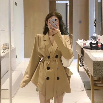 

Women's Wild Buttons Waist Temperament Small Suit Jacket Clothes Plus Size Tweed Jacket Acket Fall Overgrown Coat Casual