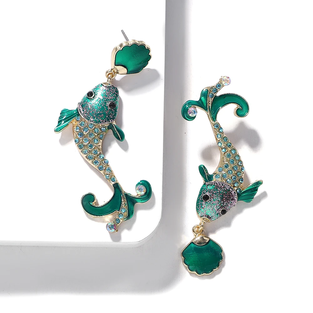 Лучшие женские разноцветные Серьги-капли с каменными глазами для женщин, свадебные богемные новые серьги с кристаллами в виде рыбы, милые подарки для девочек