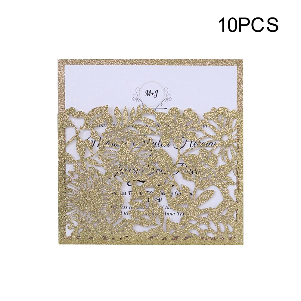  10pcs European-style Pocket Invitation Laser Hollow Invitation Silver Rose Gold Golden Powder Glitt - 4.0005E+12