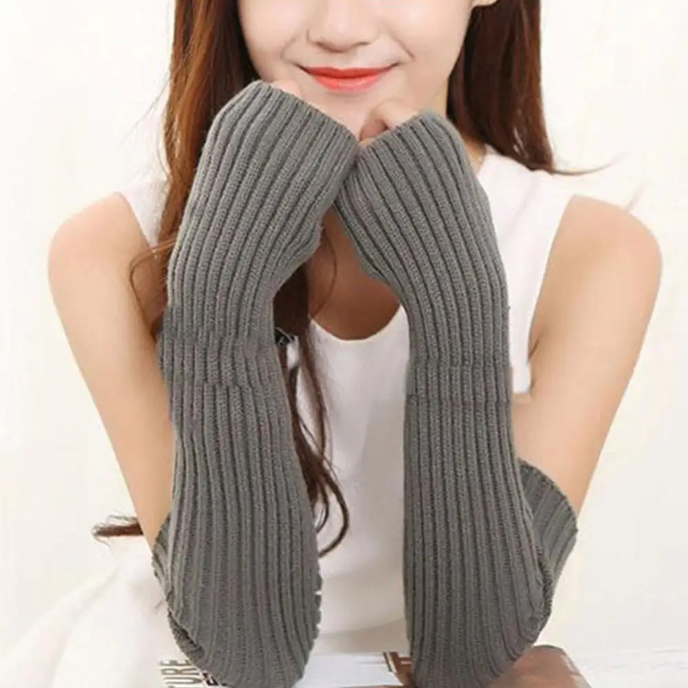 Hand Warm Female Fingerless Arm Warmers Solid Arm Sleeve Arm Cuff Wool Knitted Gloves For Woman Winter Keep Warm High Elastic