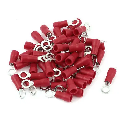 

50 Pcs 1.25-4S Insulated Wire Connector Ring Crimp Terminal Red 22-16AWG