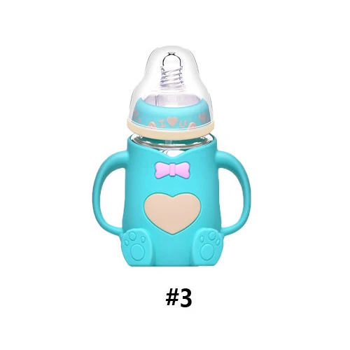 type 3 Silicone baby bottle Maternal child supplies wide caliber bottle shatter-resistant anti-flatulence with handle baby bottles suck - Цвет: type 3