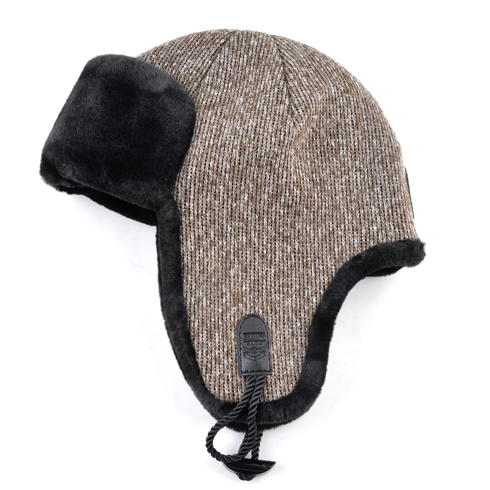 Solid color bomber hat men winter hats for women Knitted wool cap russian thick warm ear flaps bone ushanka snow lei feng caps winter hat earflap hat