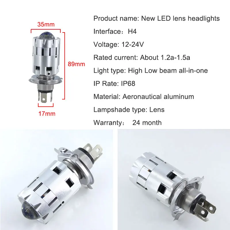 1 шт. лампы для фар мотоцикла Hi Lo аксессуары скутера H4 Mini Bi LED объектив Moto 4800LM
