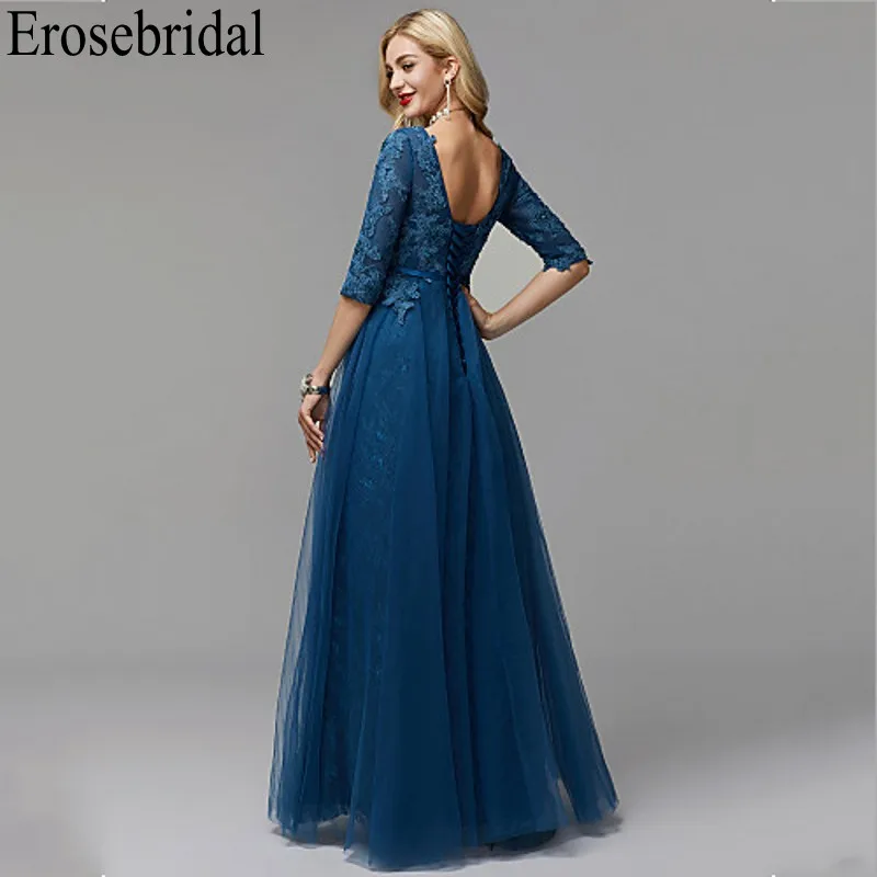 Erosebridal с коротким рукавом длинное строгое платье вечернее платье с шнуровкой сзади кружевное длинное вечернее платье вечерние платья для женщин