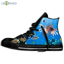 Мужские кроссовки с принтом в виде океанских рыбок, симпатичных осьминога, морской звезды, кораллового цвета, Harajuku, удобная парусиновая обувь, Zapatos De Mujer