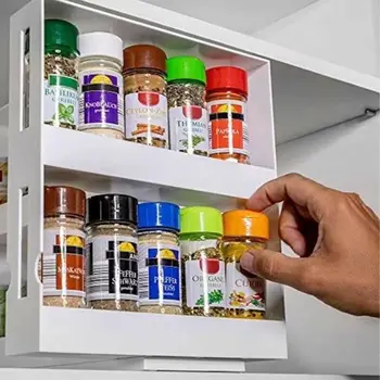 

Double Layer Multi-Function Storage Rack Rotating Kitchen Organizer Seasoning Spice Jar Holder