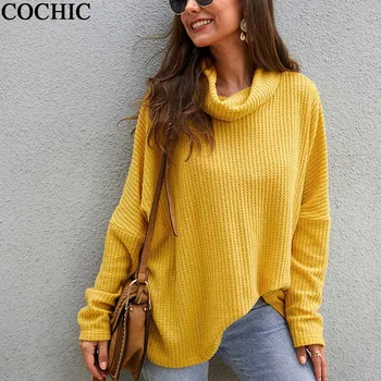 

Original Design Solid tutleneck side split Loose Pullover Women Batwing Sleeve Spring Autumn Grinding grid Streetwear Sweather