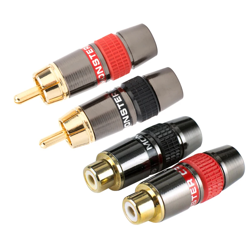 

2PCS/1Pair RCA Male Plug Female Gold-plated RCA Connector Adapter Support 8mm Cable Audio Connector For TV/amplifier/speaker