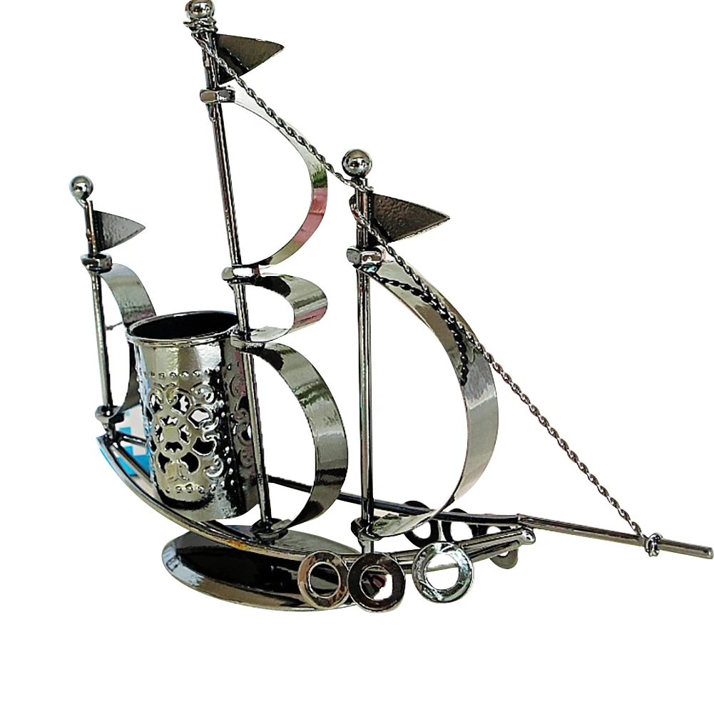 

Accessories Office Storage Gifts Stationery Desktop School Pencil Iron Pen Holder Sailboat Shape Desk Organizer Case Practical