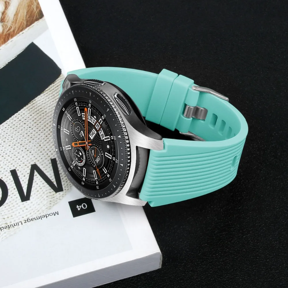 22 мм силиконовый ремешок для часов samsung Galaxy Watch 46 мм версия SM-R800 полосатый резиновый сменный Браслет ремешок серебристый