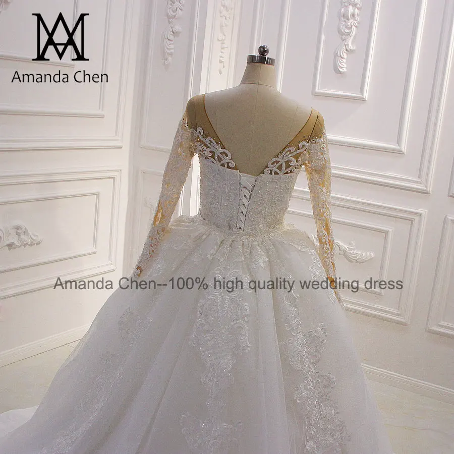 Robe mariage femme с длинным рукавом Кружева Аппликации Съемный юбка свадебное платье