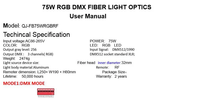 Description Picture 3 of itemDMX 75W RGB LED Fiber Optic Lights RF Remote Control 5m Mixed 835pcs Fiber Optic Cable for Stage Starry Ceiling Lighting