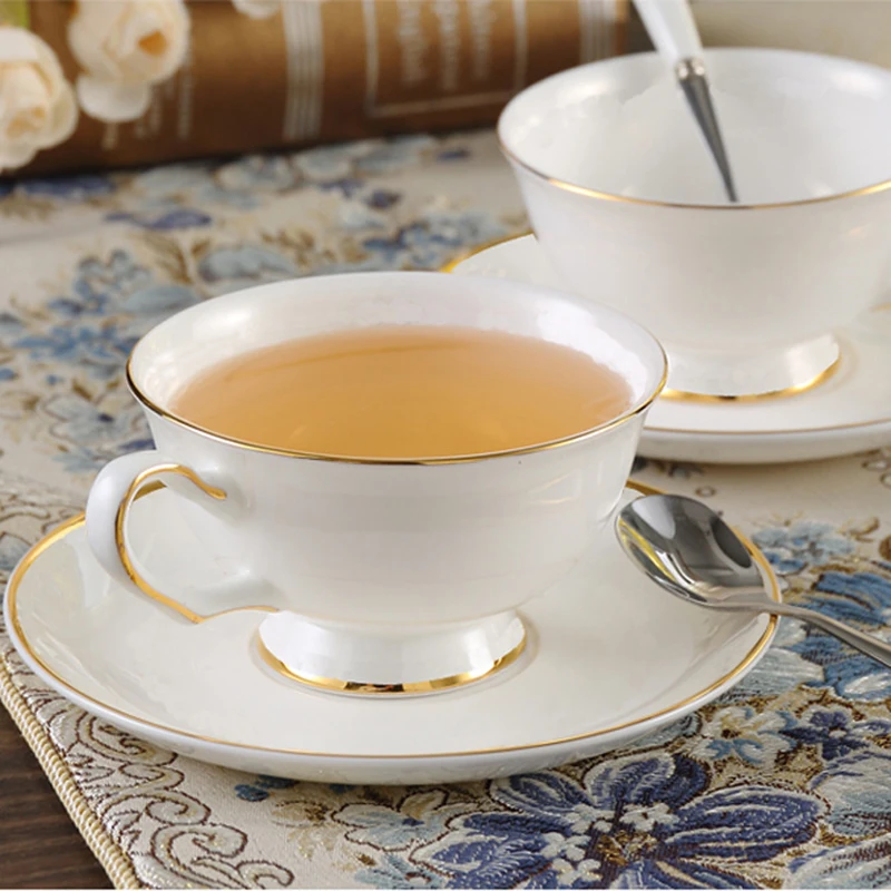 

Gold edge white porcelain Coffee Mug with Saucer,Porcelain Elegant Coffee Cup Afternoon tea cup European mugs Black tea cups