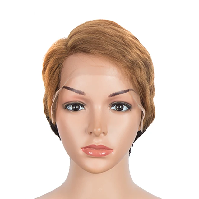 Lekker Short Pixie Bob T Part Lace Human Hair Wig For Women Natural Pre Plucked Glueless Ombre Burgundy Brazilian Remy 613 Wigs DYA1B-30