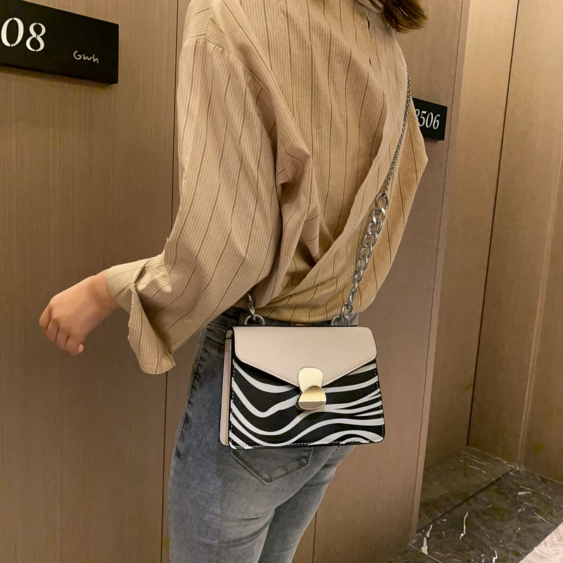 Зебра шаблон сумки на цепи через плечо для женщин 2019 маленькая качественная
