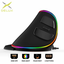 Delux m618plus rgb ergonômico mouse vertical 6 botões 4000 dpi computador óptico mouse com removível palma resto para computador portátil