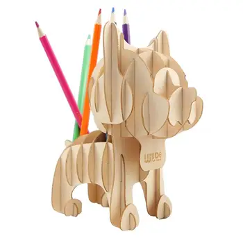 

1Pc Wooden Puzzle Durable Creative Wooden Wooden Puzzle Dog Pen Holder Phone Holder for Home Children Phone